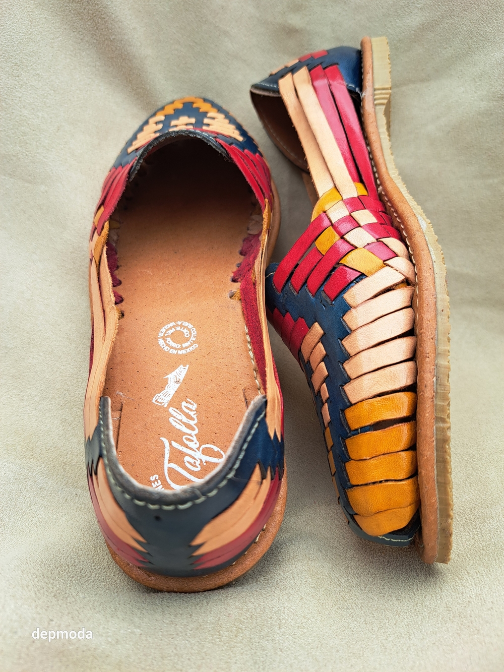 NWOB Mexican Leather huarache Moccasins multicolor Tan size 7 - Picture 9 of 12